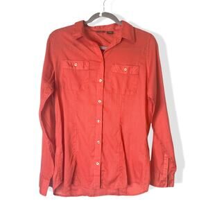 Eddie Bauer Long Sleeve Button Up Women's Collared Shirt Salmon MEDIUM